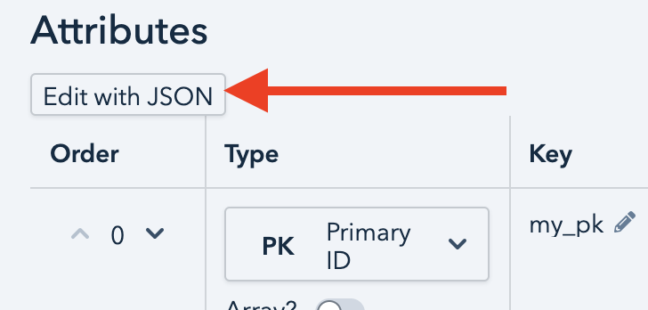 Screenshot showing location of Edit with JSON button